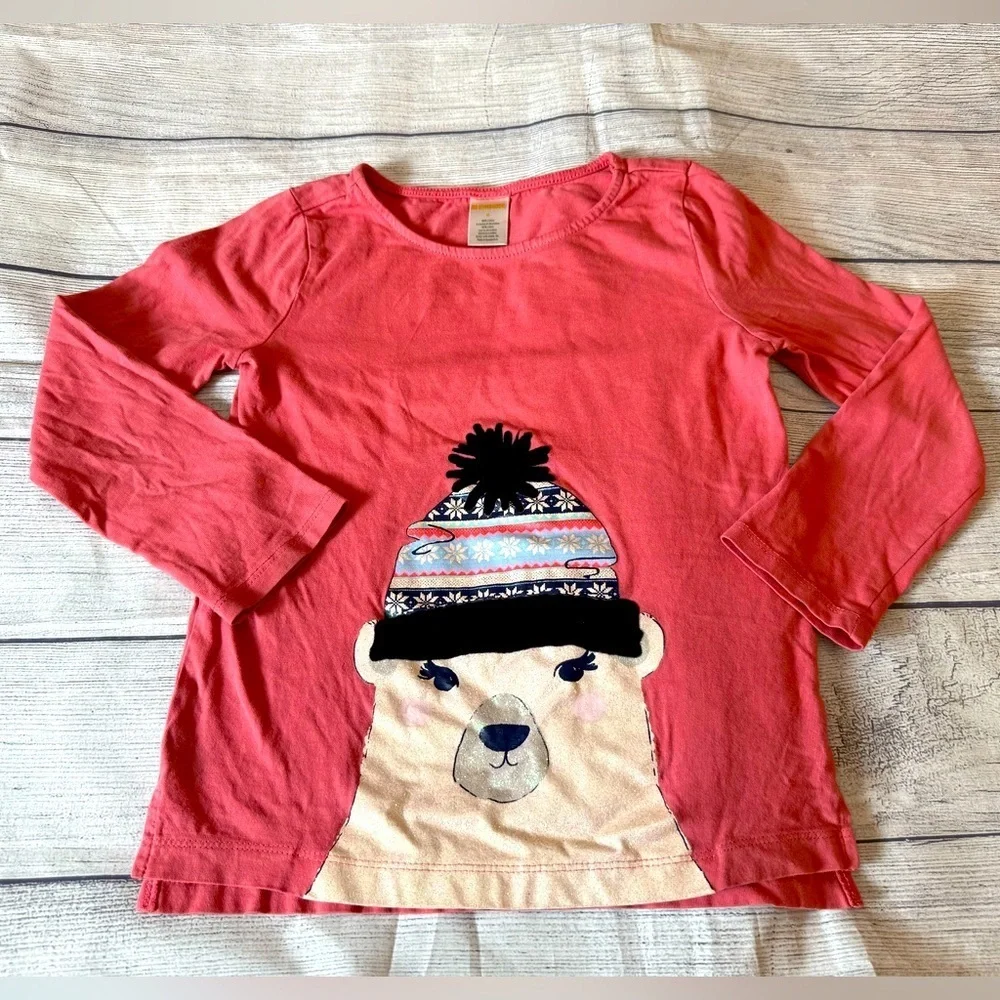 GYMBOREE girls Polar Bear Graphic Long Sleeve Shirt - Pink/size 6